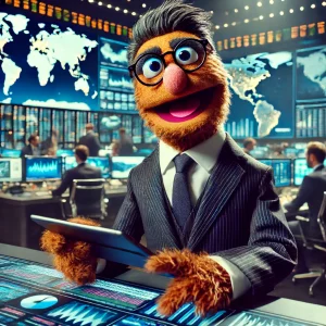 a muppet working with the flow of information in a global business environment